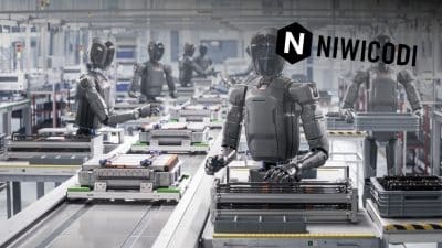 robot humanoïde en usine -poster